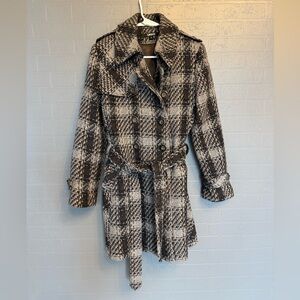 DKNY Plaid Double-Breasted Women's Coat